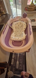 Faltbare Babybadewanne mit Gestell Thermometer Badematte 82cm Blau Kunden-Foto 4