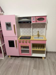 COSTWAY Kinderküche mit Zubehör, Kinder Küche mit Eismaschine, Dunstabzugshaube, Tafel, Grill & Backofen, Spielküche mit Licht & Sound für Kinder 3+ Kunden-Foto 1