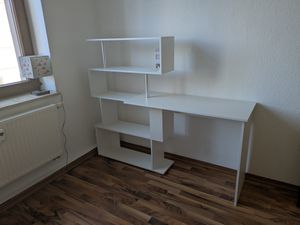 Mondeer bureau, bureau d'angle, bureau informatique pivotant, blanc+marron Photo du client 1
