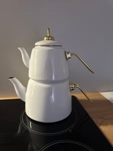 Homelux Teekanne Set, Wasserkessel Induktion Teekocher aus Emaille, Induktionsgeeignet, 2L+1L, Türkische teekanne, Caydanlik,Weiß Kunden-Foto 2