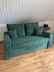 Sofa AIKIDO 150x85 - mit schlaffunktion - Farben zur Auswahl - modernen Sofa - mit Bettkasten - Moderner Cordstoff - Stoff POSO 047 Olivgrün Kunden-Foto 4