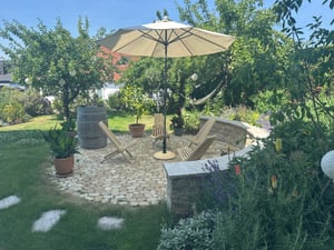 Sonnenschirmständer 'Bitritto' Beton Ø45x6 cm rund 20 kg Steinoptik, beige Kunden-Foto 1