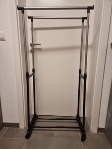 Garderobenständer Kleiderständer Kleiderregal aus Metall mit 2 Kleiderstangen als Doppelstange Kleiderstange mit Ablage Schuhregal Schlafzimmer Retoo Kunden-Foto 14