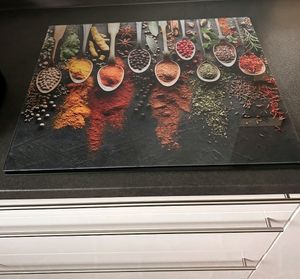 Krycí deska sporáku 60x52 keramický kryt varné desky splashback skleněná deska deco prkénko na krájení, barevné květy Fotografie od zákazníka č. 2