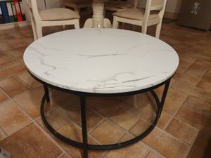 VASAGLE Couchtisch, Wohnzimmertisch, 80 x 46 cm (Ø x H), Marmorweiß-Tintenschwarz Kunden-Foto 15