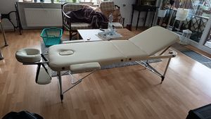 Mobile Massageliege Klappbar Massagetisch 2 3 Zonen höhenverstellbar Massagebett Massagebank Behandlungsliege Tasche  Farbe: Orange Ausführung: 3 Zonen Holzgestell Kunden-Foto 1