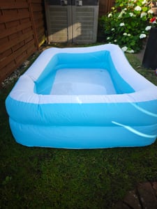 Grosser Aufblasbarer Familienpool XXL 185x130x40 Cm Rechteckig 3 Ringe Mit Ablassventil 450 L Blau Weiss Kunden-Foto 1