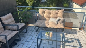 Lot de 3 coussins pour palettes, coussins d'extérieur pour mobilier en rotin, 2 coussins pour chaises + 1 coussin pour banc, beige Photo du client 1