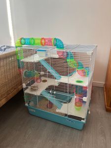 PawHut Kleintierkäfig Nagerkäfig Kleintierstall mit Rampe Laufrad Hellblau+Weiß Kunden-Foto 3