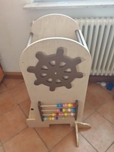 COSTWAY 4-in-1 kinderleertoren met glijbaan, Montessori trapleerladder met krijtbord en speelbord, houten keukenhulp, opstapje voor kinderen vanaf 3 jaar Klantenfoto 4