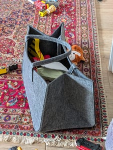 JOIEYOU Houtkorf, vilten houtkorf voor hout, met draaghandgrepen, opvouwbaar, vilten tas, boodschappentas, hout- en krantenmand, 50 x 25 x 25 cm - 4 stuks, lichtgrijs Klantenfoto 1