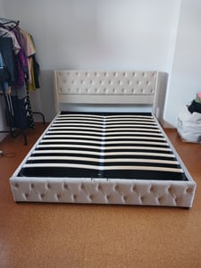 Flieks Polsterbett 160x200cm mit Lattenrost, Hydraulisches Boxspringbett mit Bettkasten und Stauraum, Samt Doppelbett Stauraumbett Funktionsbett, Grau Kunden-Foto 1
