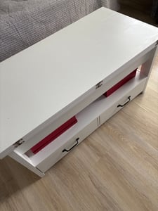 VASAGLE Couchtisch, Wohnzimmertisch, Gaszylinder, höhenverstellbar, viel Stauraum, Kaffeetisch, für Wohnzimmer, braun-weiß Kunden-Foto 3