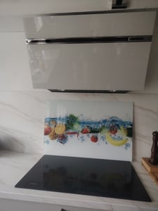 Plaque de recouvrement pour cuisinière 60x52 Vitrocéramiquefeld Couverture anti-éclaboussures Plaque en verre Deko Planche à découper, Limette Noir Photo du client 2