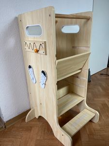 Wieża edukacyjna Olvy od 1 roku - Wieża edukacyjna Montessori 4 w 1 dla dzieci, z regulacją wysokości, zjeżdżalnią, planszą i grami, wielofunkcyjna pomoc kuchenna dla dzieci Zdjęcie produktu od klienta nr 2