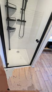 SONNI 90x195cm Dusche Nischentür,  6mm Sicherheitsglas, Duschtür mit Scharnier, mattschwarz Duschabtrennungen Pendeltür, flächenbündige Duschtür Kunden-Foto 1