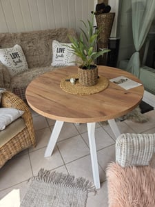 Dekori Runder Ausziehbarer Esstisch für Esszimmer, Wohnzimmer PERO, Loft-Stil, Durchmesser: 110 / 160 cm, Farbe: Eiche Craft Golden / Weiss Kunden-Foto 10