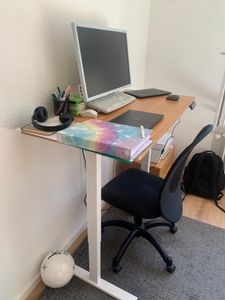 SANODESK QS1 Výškově nastavitelný stůl 140 x 60 cm, elektrický, 4 paměťové funkce, ochrana proti kolizím, nosnost 70 kg, háčky, vedení kabelů (černý) Fotografie od zákazníka č. 19