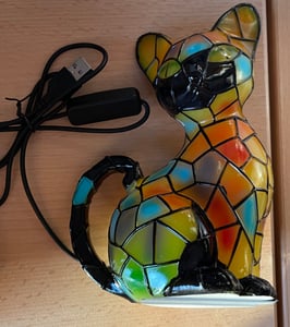 Katzen Lampe, Katzenlampe Mosaik, Nachttischlampe, USB Nachtlicht Katze mehrfarbig, vintage buntglas lampe, Bedside lamp, Schlafzimmer Deko Geschenk Kunden-Foto 14