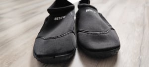 Damen Badeschuhe Schwimmschuhe Neopren Wasserschuhe Kordelzug Saunaschuhe 38 Schwarz-Rosa Kunden-Foto 2
