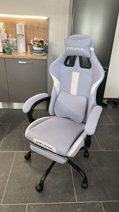 GTPLAYER Gaming Stuhl Ergonomischer Gaming Sessel Schreibtischstuhl mit Stoffoberfläche Atmungsaktiver Bürostuhl Federsitzkissen mit Fußstütze Blau Kunden-Foto 2