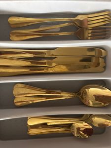 Besteck Set, 30-teilig Besteck für 6 Personen, Besteckset inkl. Messer, Gabel, Löffel, Besteck Edelstahl, Spülmaschinenfest, Gold Kunden-Foto 1