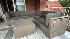 Merxx Multifunktionales Set "Rivello" - Stahlgestell mit Kunststoffgeflecht Steinbeige, inkl. Kissen Kunden-Foto 1
