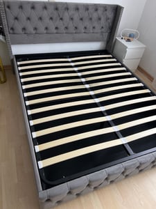 Flieks Polsterbett 160x200cm mit Lattenrost, Hydraulisches Boxspringbett mit Bettkasten und Stauraum, Samt Doppelbett Stauraumbett Funktionsbett, Beige Kunden-Foto 8