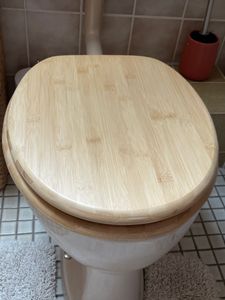 sanicomfort WC-Sitz Bambus mit Absenkautomatik | Toilettensitz aus Echtholz | Soft-Close | Antibakteriell, belastbar, oval, universell | Edelstahl-Scharniere – light Kunden-Foto 1