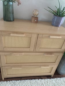 Merax commode met 4 lades, dressoir met rieten details, handgrepen van massief hout, commode/kaptafel voor slaapkamer of woonkamer, 80x38x80cm, naturel Klantenfoto 1