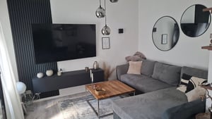 Panele akustyczne Izrielar 120*60*2,1 cm Drewniane panele ścienne MDF Okładzina lameliowa Okładzina ścienna Dekoracja wnętrz Dźwiękochłonne Pasują do każdego pomieszczenia 1x szare, dębowe, czarne orzechowe, drewniane Zdjęcie produktu od klienta nr 1