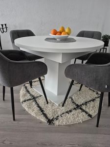 Esstisch >Judd< (ausziehbar bis 144cm) in weiß matt - 104/144x76x104cm (BxHxT) Kunden-Foto 1