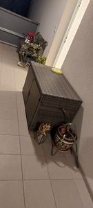 COSTWAY Opbergbox van riet, 335 liter opbergruimte, kussenbox met dubbele deuren en opbergvak, kistbank/zitbank voor terras, tuin, balkon, 115x60x65cm (grijs) Klantenfoto 1