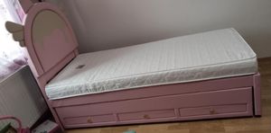 Flieks gestoffeerd bed 90x200 cm met uitschuifbaar bed, kinderbed met 3 lades, eenpersoonsbed met lattenbodem, houten bed met LED-verlichting, Polyurethanmateriaal, roze Klantenfoto 1
