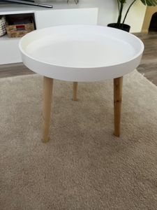 Tavolino in legno 40 x 39 cm - bianco - tavolino con gambe in legno massiccio - tavolino da fiori per divano e telefono Foto del cliente 2