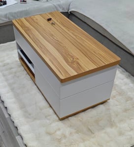 Merax Couchtisch 100x98x65cm mit Schubladen und Ablage, Höhenverstellbare Wohnzimmertisch mit Rollen und Stauraum,multifunktionaler Beistelltisch Grau Kunden-Foto 1