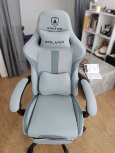 GTPLAYER Gaming Stuhl Ergonomischer Gaming Sessel Schreibtischstuhl mit Stoffoberfläche Atmungsaktiver Bürostuhl Federsitzkissen mit Fußstütze Blau Kunden-Foto 4