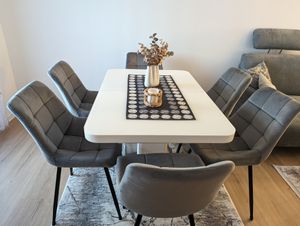 2er Set Esszimmerstühle Polsterstuhl mit Rückenlehne, bis 120 kg belastbar,Metallbeine,Hellgrau Kunden-Foto 2