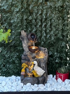 COSTWAY 5-stufiger Springbrunnen, Gartenbrunnen mit LED Beleuchtung & Pumpe, Kaskadenbrunnen,Steinoptik & Entenmotiv, Zimmerbrunnen draußen 30x27x57cm Kunden-Foto 1