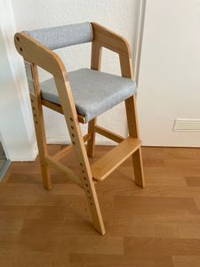 Hochstuhl, höhenverstellbarer Kinderstuhl aus Buchenholz mit Kissen, für Kinder von 2 bis 12 Jahren, geeignet zum Essen und Lernen (Natur) Kunden-Foto 1