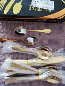 Besteck Set 6 Personen 24-teiliges Besteckset aus Edelstahl, Spiegelpolierter Design, inklusive Messer, Gabel und Löffel, Küche Besteck-Set, Schwarz Kunden-Foto 1