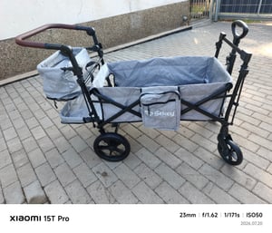 Sekey Bollerwagen Faltbar mit Dach Kinder Bollerwagen mit XXL-Rädern (24/20 cm), mit Zieh-/Schiebegriff, Grau Kunden-Foto 2