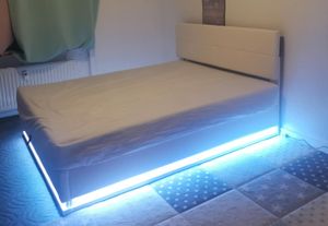 Flieks Lit Boxspring hydraulique 140x200cm Lit rembourré avec espace de rangement et Led, Lit double avec sommier à lattes, Lit de rangement Lit d'adolescent blanc Photo du client 2