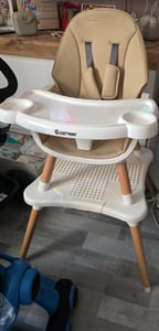 COSTWAY 6 in 1 Hochstuhl Baby, Kinderhochstuhl mit Bausteintisch, Doppeltablett, Babyhochstiuhl, Kombihochstuhl für 6-36 Monate Kinder, Braun Kunden-Foto 1