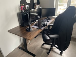 FLEXISPOT EN1 Höhenverstellbarer Schreibtisch 160x80cm, 100 kg Tragkraft, mit Anti-Kollisionsschutz, Einteilige Tischplatte, 4 Memory-Funktion (Braun) Kunden-Foto 3