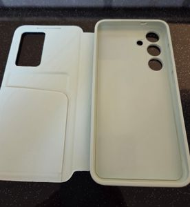 Leder Flip Case für Samsung Galaxy S25, Smart View Fenster Handyhülle mit Kartenfach Grün Kunden-Foto 2