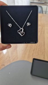 Schmuckset Herzkette für Damen Herz Hals Kette mit Ohrringe echt 925 Sterling Silber Set Ohrstecker Anhänger  Gravur Dose K970+K974+V12 Kunden-Foto 1