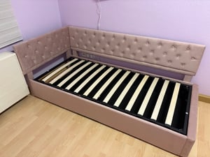 Flieks Polsterbett 90x200cm mit Stauraum, Tagesbett Schlafsofa mit Verstellbarem Kopfteil, Daybett Kinderbett Jugendbett mit Lattenrost, Samt, Beige Kunden-Foto 1
