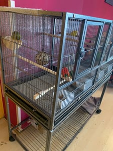Yaheetech Stapelbarer breiter Vogelkäfig, geteilter Brutkäfig für Kleinvögel, Vogelkäfig mit Rollständer, Schwarz Kunden-Foto 1