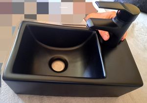 LuxeBath Lavabo da appoggio Lavabo quadrato, 35,5x20,5x12,5 cm, nero opaco, in Vetroceramica Foto del cliente 1